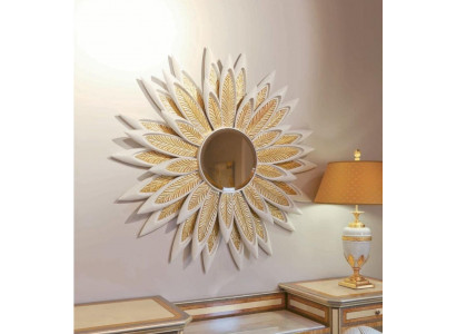 Blume Wandspiegel Spiegel Luxus Holz Gold Barock Schlafzimmer Beige