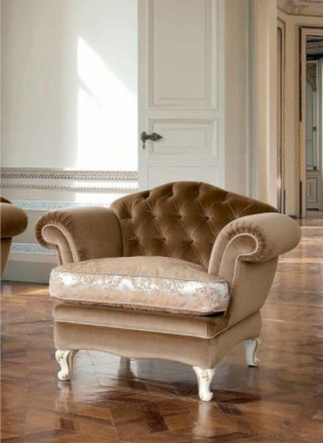 Sessel Sitzer 1 Sitz Chesterfield Wohnzimmer Braun Polyester Stoff 