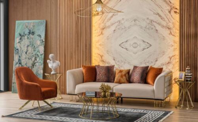 Edelstahl Wohnzimmer Sofagarnitur 3+1 Sitzer Polster Sessel Luxus Sofa