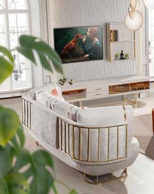 Weißes Edelstahl Dreisitzer Moderne Polster Couchen Wohnzimmer Sitzer