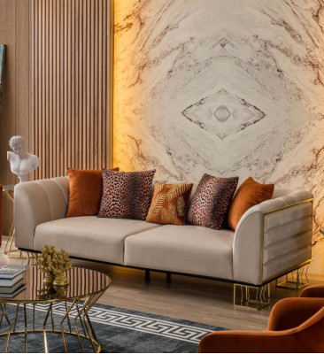 Polster 3-Sitzer Exklusiver Beiger Wohnzimmer Dreisitzer Luxus Couchen