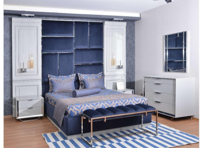 Design Gruppe Schlafzimmer Doppelbett Bett Nachttische Set 7tlg Blau