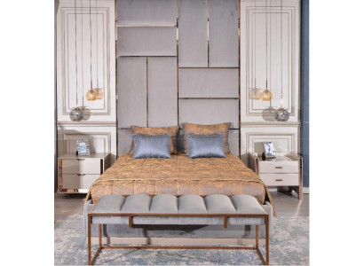 Luxus Garnitur Schlafzimmer Doppelbett Bett Nachttische Set 5tlg Beige