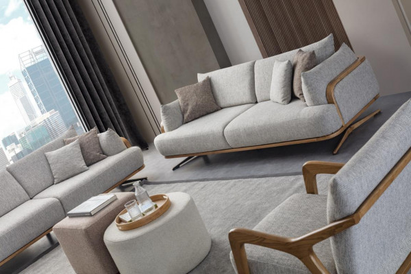 Möbel  Wohnzimmer Helles Farbe Set 2x 3-Sitzer Sofas und Sessel 3tlg.
