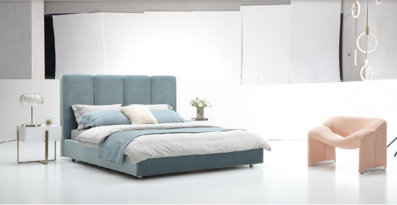 Designer Bett Blau 180x200 Schlafzimmer Betten Textil Hotel Luxus Polster Sitz