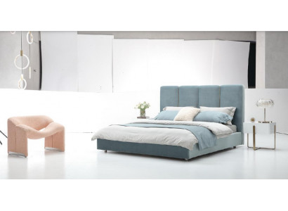 Designer Bett Blau 180x200 Schlafzimmer Betten Textil Hotel Luxus Polster Sitz