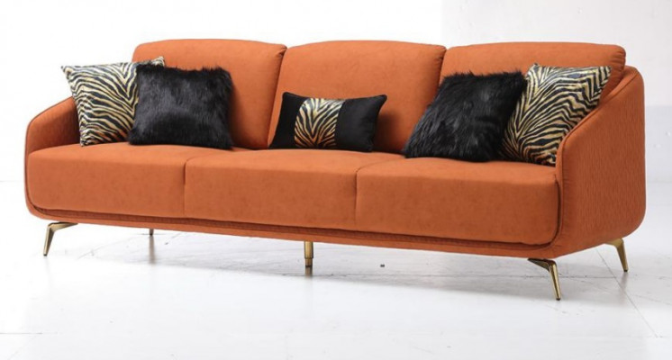 Dreisitzer Couch Polster Design Sofa Moderne 3er Sitz Sofas Zimmer Möbel Orange