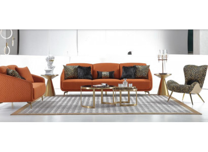 Dreisitzer Couch Polster Design Sofa Moderne 3er Sitz Sofas Zimmer Möbel Orange