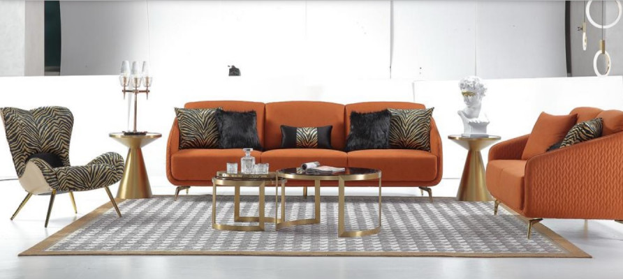 Dreisitzer Couch Polster Design Sofa Moderne 3er Sitz Sofas Zimmer Möbel Orange