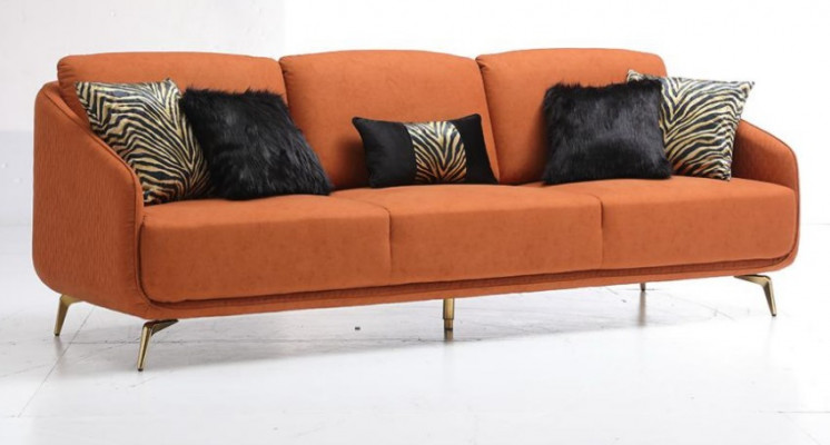 Dreisitzer Couch Polster Design Sofa Moderne 3er Sitz Sofas Zimmer Möbel Orange