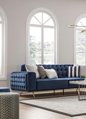 Klassische Chesterfield Dreisitzer Möbel Sofa Luxus Couchen Blau 3 Sitz Sofas