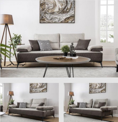 Luxus Dreisitzer Moderne Couch Möbel Grau Couchen Klassische Sofas Stoff Textil