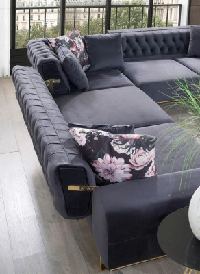 Ecksofa Couch Polster Möbel Garnitur Chesterfield Eckgarnitur Sofa Stoff