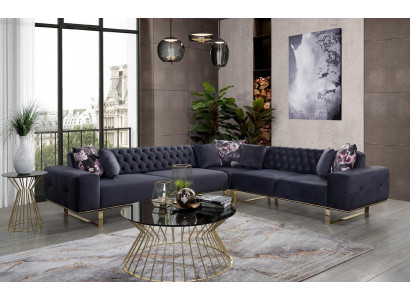 Ecksofa Couch Polster Möbel Garnitur Chesterfield Eckgarnitur Sofa Stoff