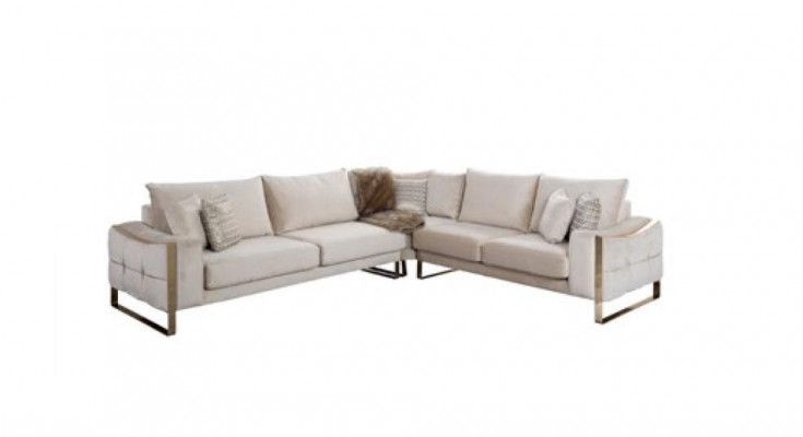 Ecksofa L Form Sofa Couch Design Couchen Polster Textil Eck Garnitur Beige