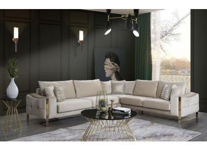 Ecksofa L Form Sofa Couch Design Couchen Polster Textil Eck Garnitur Beige