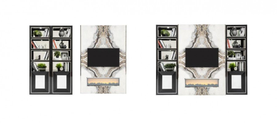 Luxus Wohnwand Wohnzimmer tv Schrank Wände Marmor Imitat Schwarz 270cm