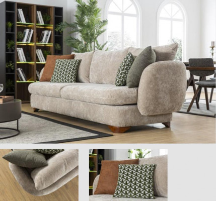 Sofa 3 Sitzer Polstersofa Grau Textill Sitz Design Stoff Modern Couch Sofas Neu