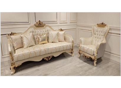 Luxus Sofa Beige Sofagarnitur Sessel 3+1 Sitzer Stoff Design Textil