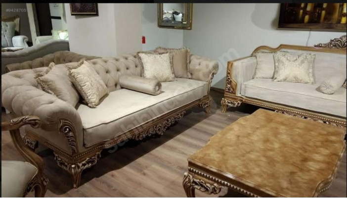 Für Wohnzimmer Art Deco Couchtisch aus Holz helle Farbe geschnitzte Beine Neu