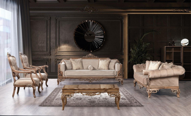Für Wohnzimmer Art Deco Couchtisch aus Holz helle Farbe geschnitzte Beine Neu
