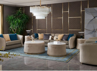 Sofagarnitur 421Sitzer Ledersofa Couch Wohnlandschaft Garnitur Design