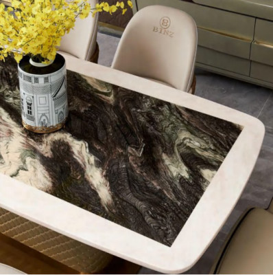Tisch Esszimmer Garnitur Esstisch Stuhl Set 7tlg. Leder Edelstahl Lehn Stühle