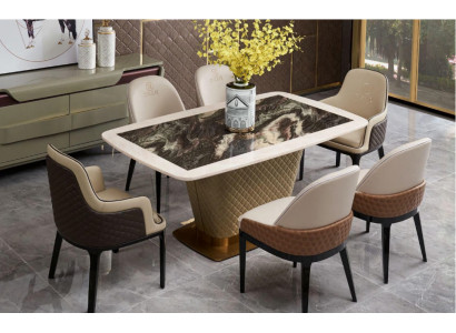 Tisch Esszimmer Garnitur Esstisch Stuhl Set 7tlg. Leder Edelstahl Lehn Stühle