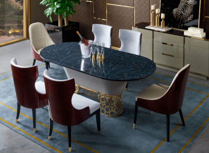 Luxus Designer Edelstahl Metall Esstisch Tische Wohn Zimmer Marmor Design