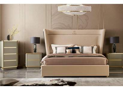 Designer Schlafzimmer Bett 2x Nachttische Kommode 4tlg. Set Neu