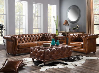 Sofagarnitur Couch Polster Klassik 3+1 Sitzer Set Design Sofas Polster Leder Neu