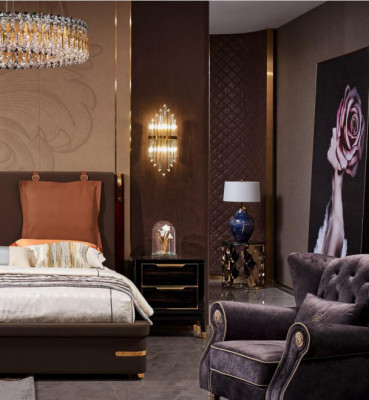 Bett Polster Design Luxus Metall Doppel Betten Ehe Schlaf Zimmer Leder