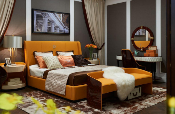 Schlafzimmer 7tlg. Set Luxus Möbel Bett Hocker Spiegel Nachttisch Bettgestelle