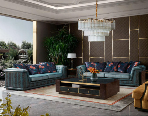 Dreisitzer Couch Polster Design Sofa Moderner 3er Sofas Zimmer Möbel Blau Sitz