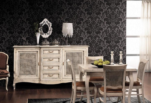 Garnitur Holz Möbel Kommode 4x Stuhl Tisch Vitrine Neu Gruppe Esszimmer Set 7tlg