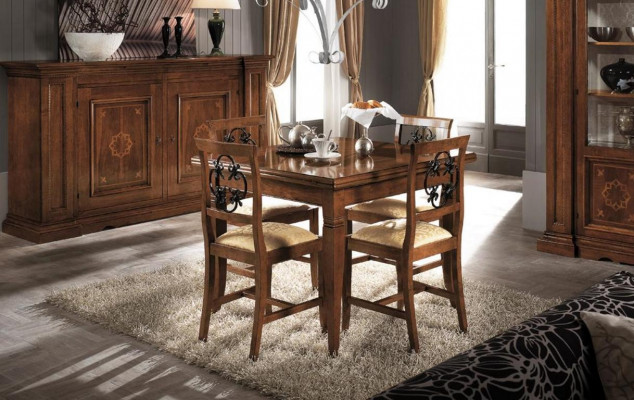 Garnitur Holz Möbel Kommode 4x Stuhl Tisch Vitrine Neu Gruppe Esszimmer Set 7tlg