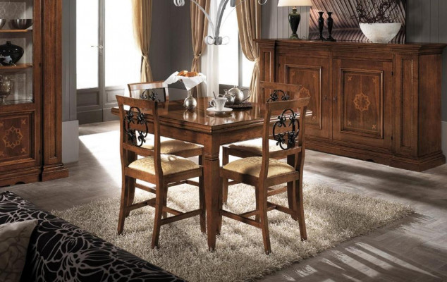Garnitur Holz Möbel Kommode 4x Stuhl Tisch Vitrine Neu Gruppe Esszimmer Set 7tlg