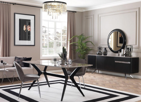 Wohnzimmer Anrichte Spiegel Sideboard Holz mit Metall Stil schwarze