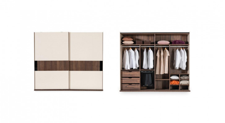Luxus Kleiderschrank mit Schwebetüren Holz Schrank Modern Stil Beige
