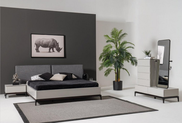 Bett Polster Design Luxus Doppel Hotel Betten Holz Möbel Hellgrau Loft