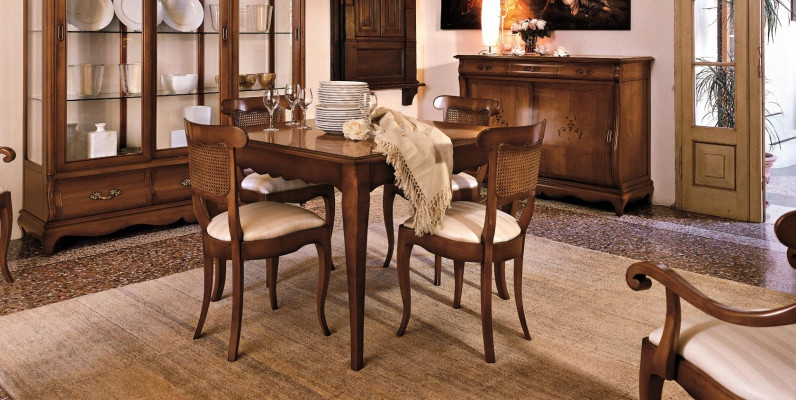 Garnitur Set Tisch 4x Stühle Stuhl Vitrine Set Kommode Essgruppe 7tlg. Esszimmer