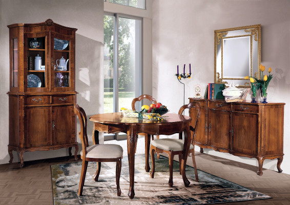 Esszimmer Set 7 tlg. Rund Esstisch 3x Stühle Anrichte Ess Gruppe Holz Tisch Neu