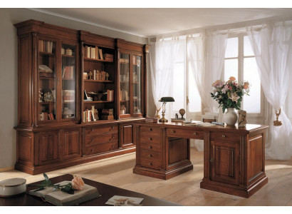 Büro Einrichtung Massiv Holz Schreibtisch Bücherschrank Tisch Regal Schrank 2tlg