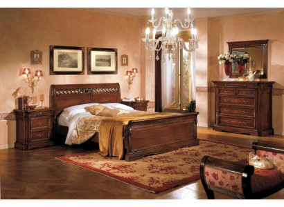 5tlg.Set Schlafzimmermöbel Bett 2 Nachttische Kommode mit Spiegel Braun Neu