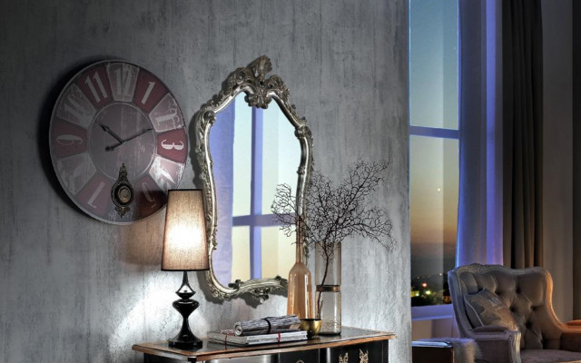 Spiegel Klassischer Wandspiegel Holz Design Silber Wohnzimmer Italien Möbel