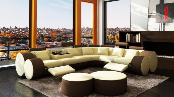 Ecksofa Sofa Leder Couch - Designer Couchgarnitur Sitz Polster Wohnlandschaft