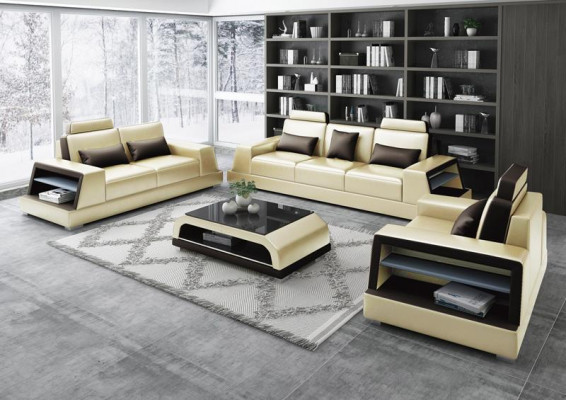 Ledersofa Couch Sofagarnitur Polster 3+1+1 Sitzer Couchen Sofa Design Leder Neu