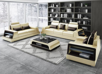 Ledersofa Couch Sofagarnitur Polster 3+1+1 Sitzer Couchen Sofa Design Leder Neu