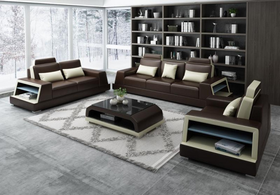 Ledersofa Couch Sofagarnitur Polster 3+1+1 Sitzer Couchen Sofa Design Leder Neu
