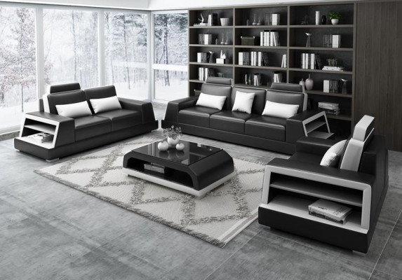 Ledersofa Couch Sofagarnitur Polster 3+1+1 Sitzer Couchen Sofa Design Leder Neu